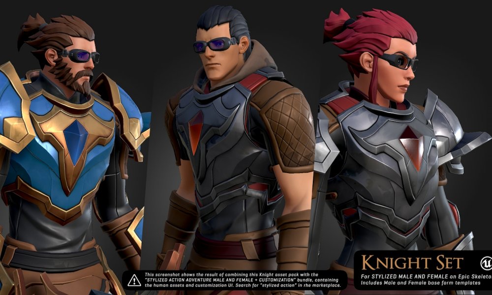 Fantasy Knight Set for Stylized Male and Female Character Bundle