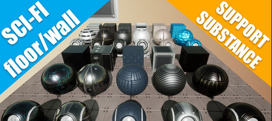 Sci-Fi pack of 11 floor/wall/ceiling Materials support customization & 4k