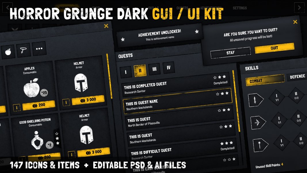 Horror / Grunge / Military Dark GUI / UI KIT + psd/ai source files